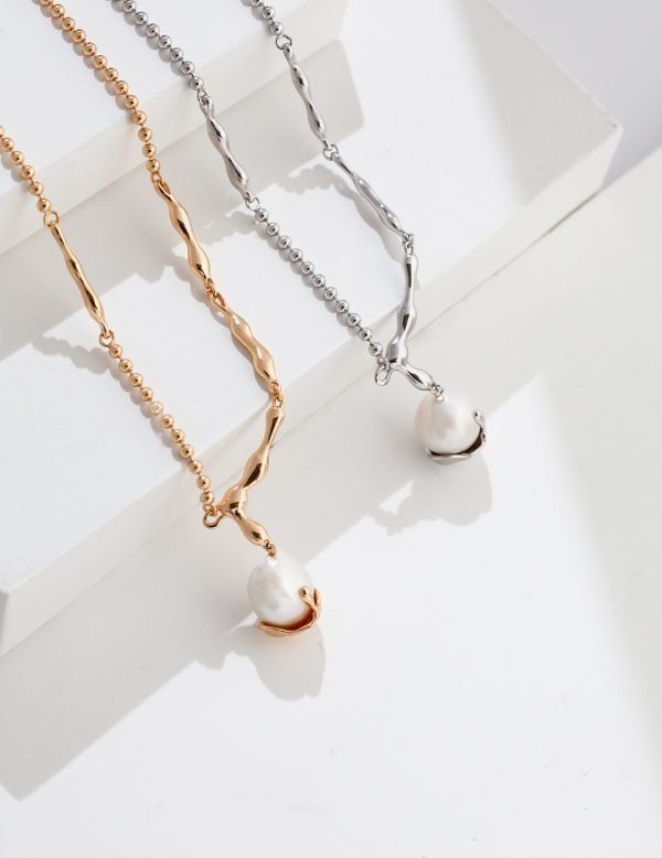 Sterling Silver Baroque Pearl Necklace